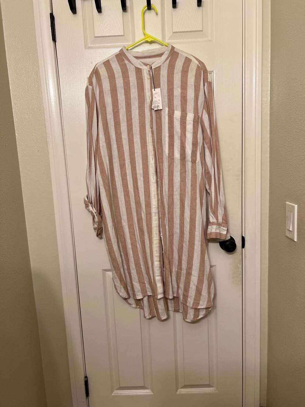 A New Day Linen Blend Striped Shirt Dress Size XL Brown Cream
